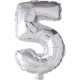 Foil Balloon, 5, H: 41 cm, silver, 1 pc [HOB-59189]