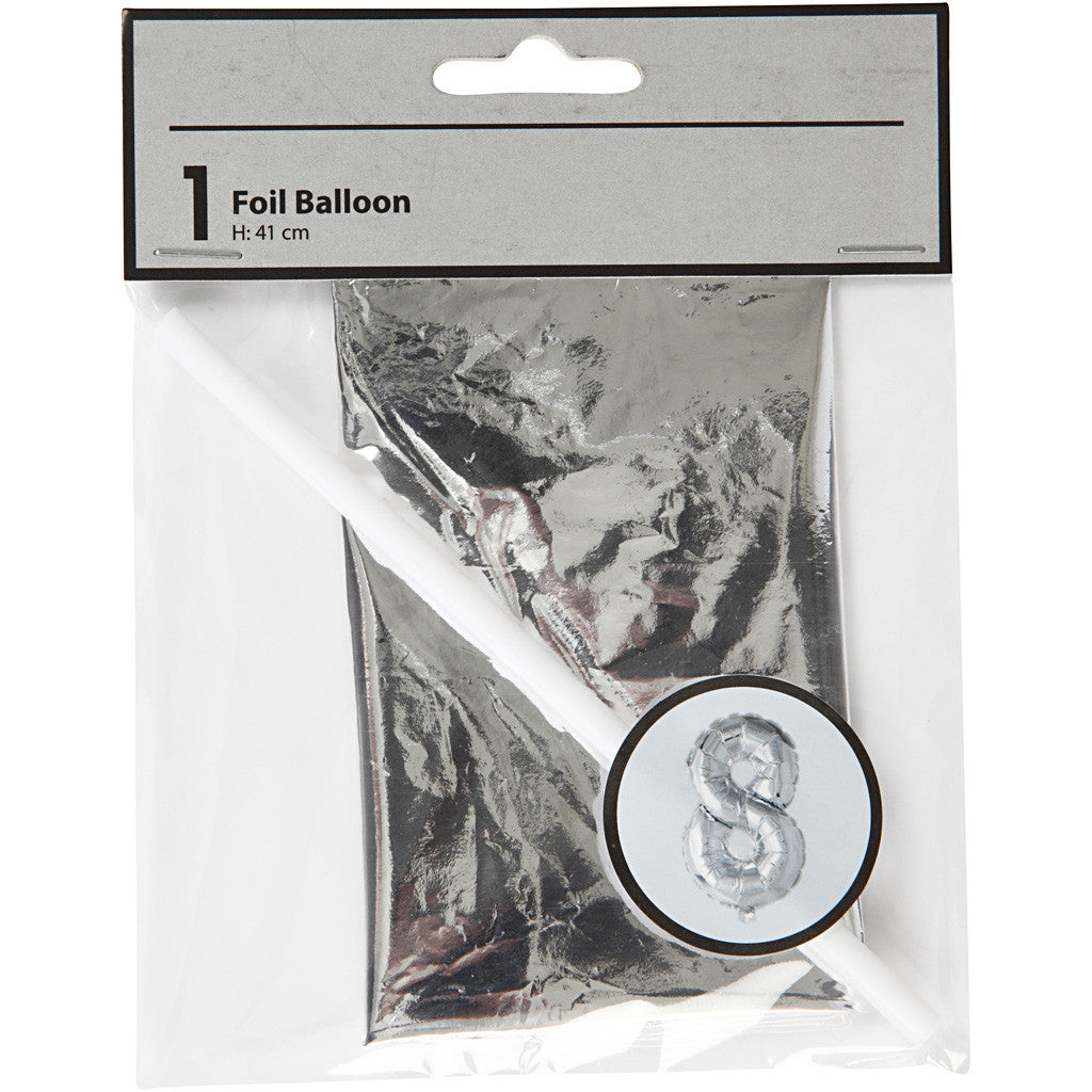 Foil Balloon, 8, H: 41 cm, silver, 1 pc [HOB-59192]