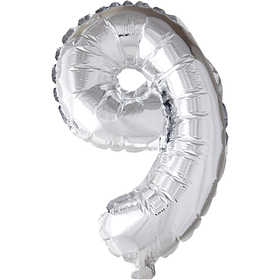 Foil Balloon, 9, H: 41 cm, silver, 1 pc [HOB-59193]