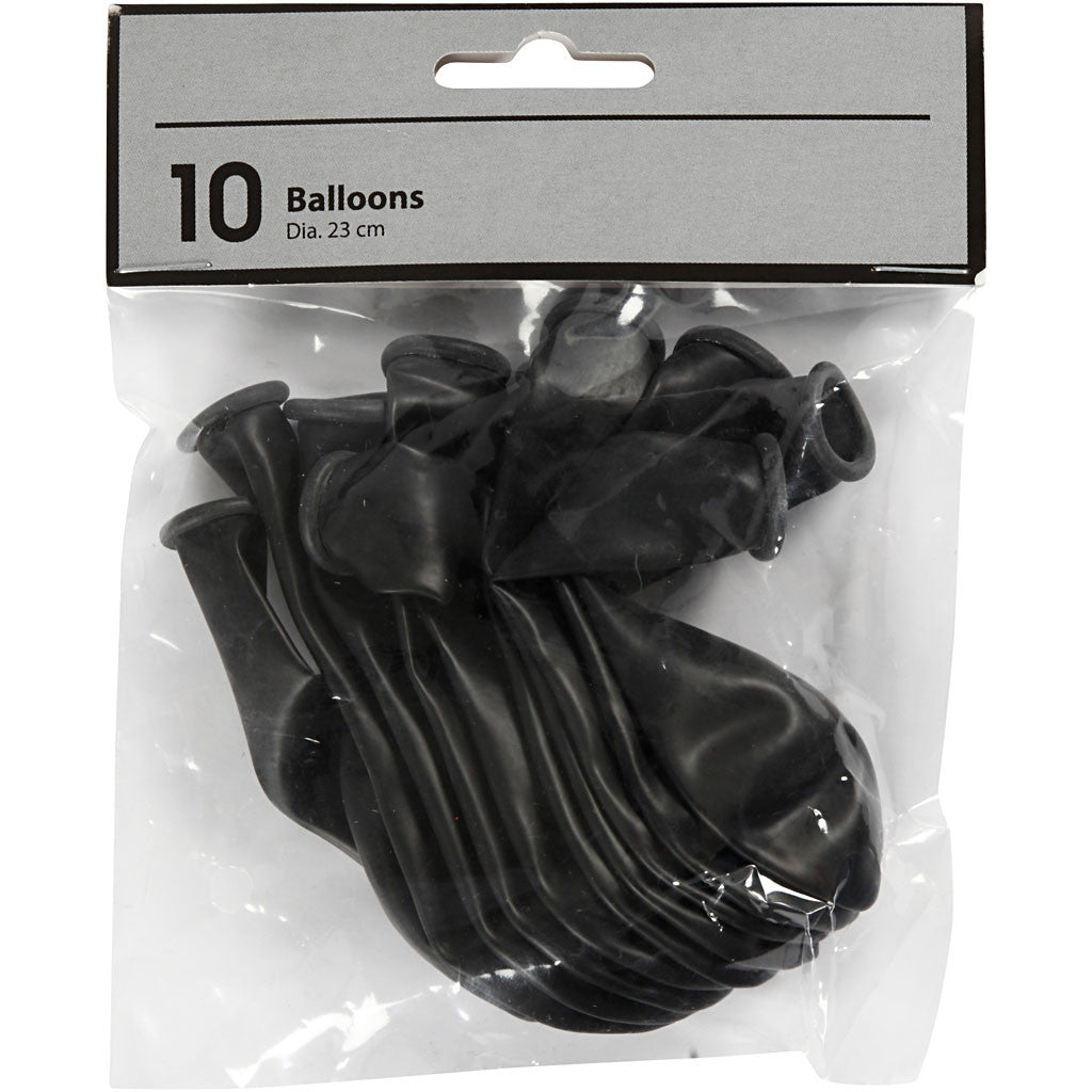 Balloons, dia. 23 cm, black, 10 pc/ 1 pack [HOB-592002]