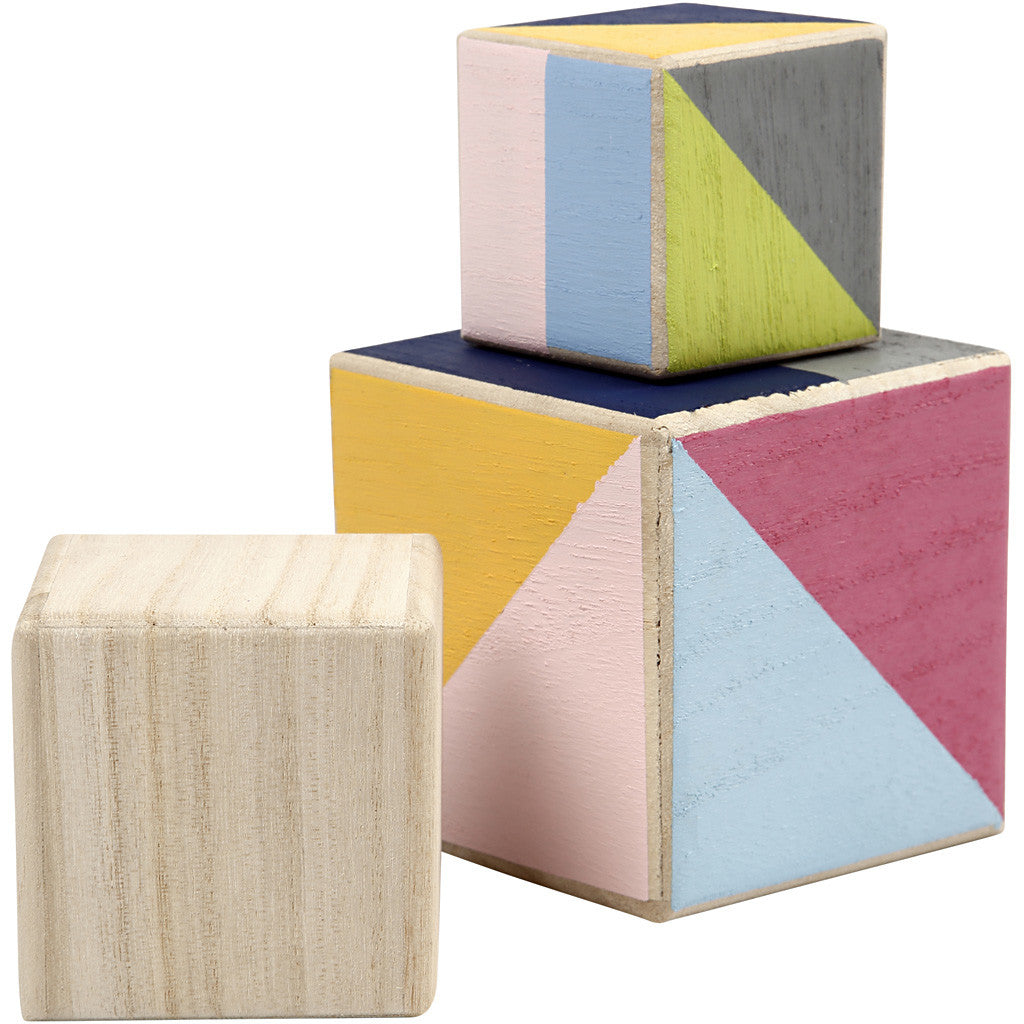 Wood cubes, size 5+6+8 cm, 3 pc/ 1 pack [HOB-59228]