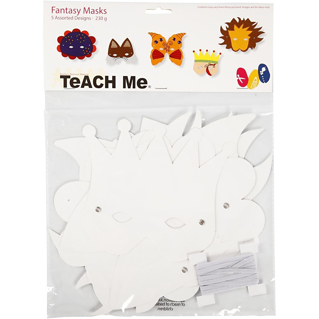 Masks incl. elastic head-band, H: 15-20 cm, 230 g, white, 5 pc/ 1 pack [HOB-592600]