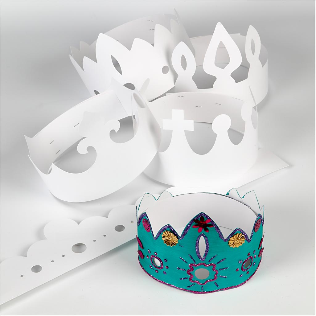 Crowns, H: 10-16,5 cm, L: 60 cm, 230 g, white, 5 pc/ 1 pack [HOB-59262]