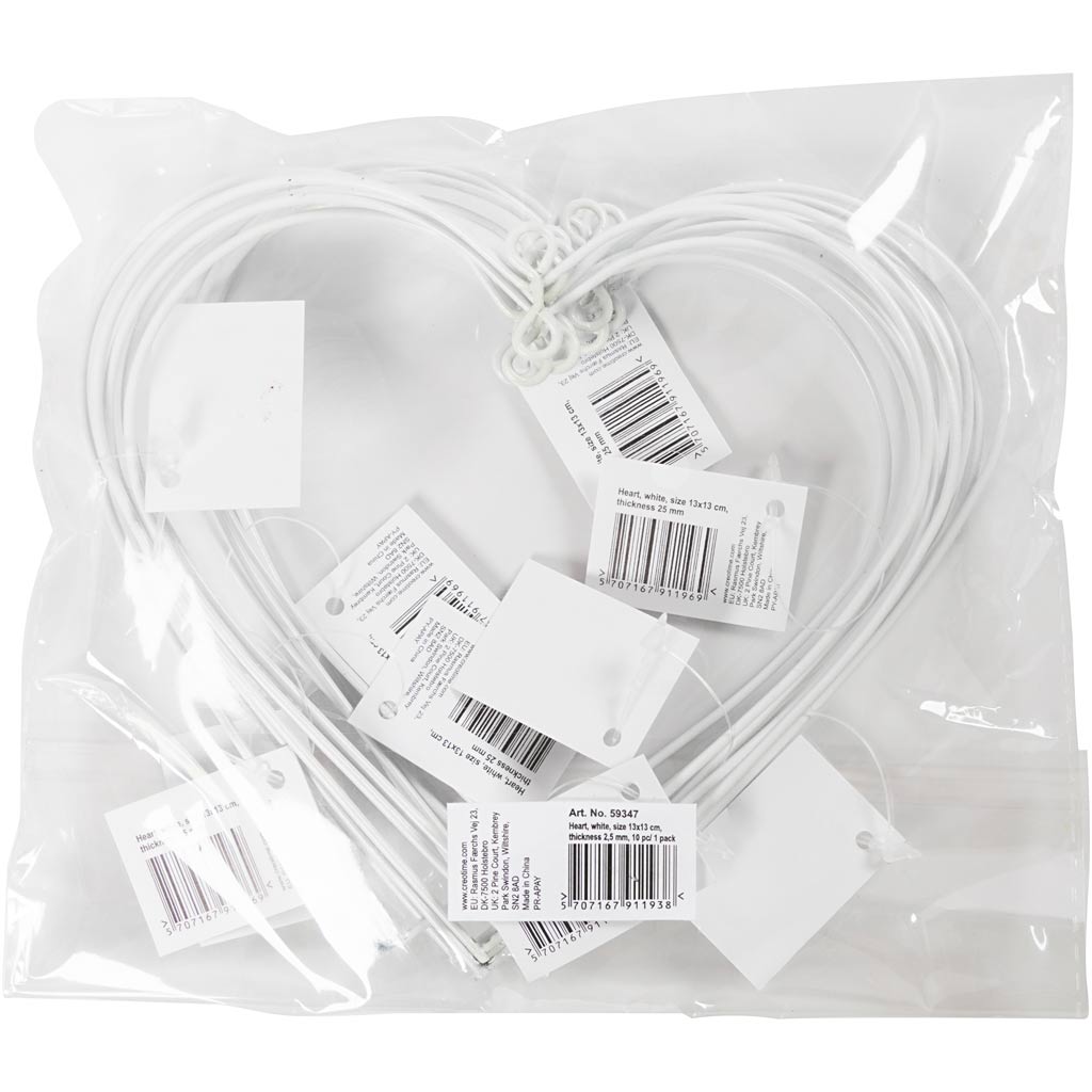 Heart, size 13x13 cm, thickness 2,5 mm, white, 10 pc/ 1 pack [HOB-59347]