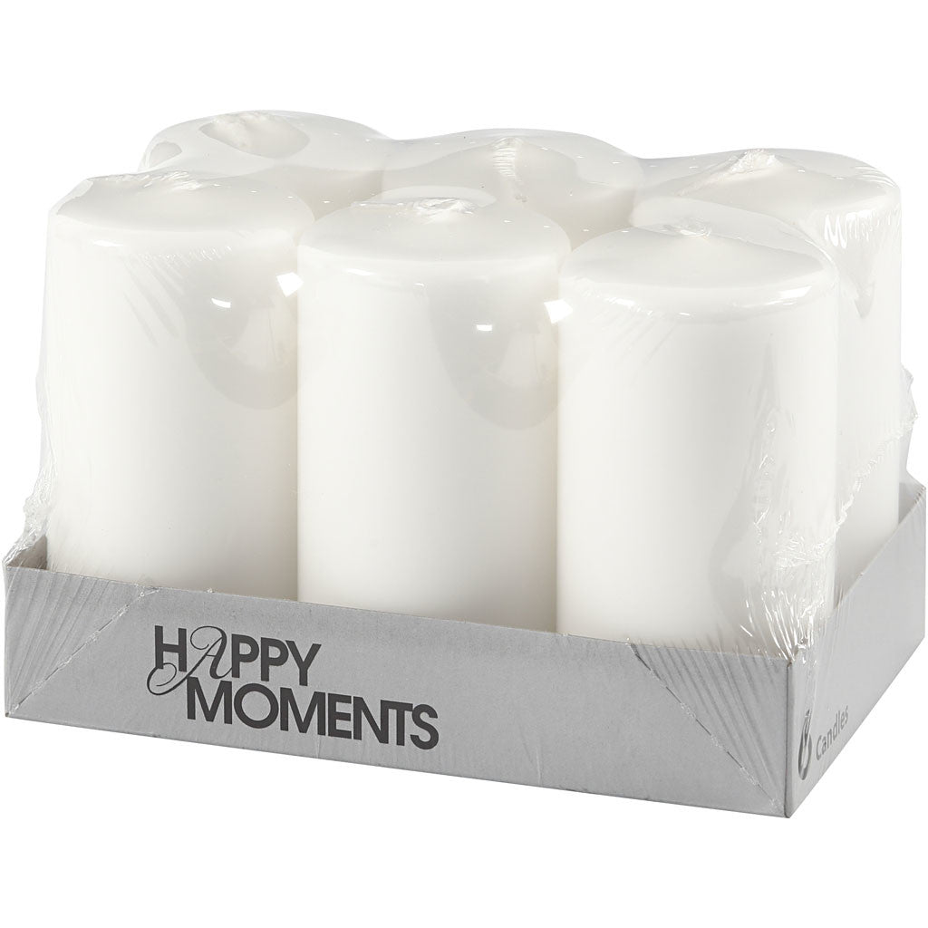 Candles, H: 100 mm, dia. 50 mm, white, 6 pc/ 1 pack [HOB-596101]