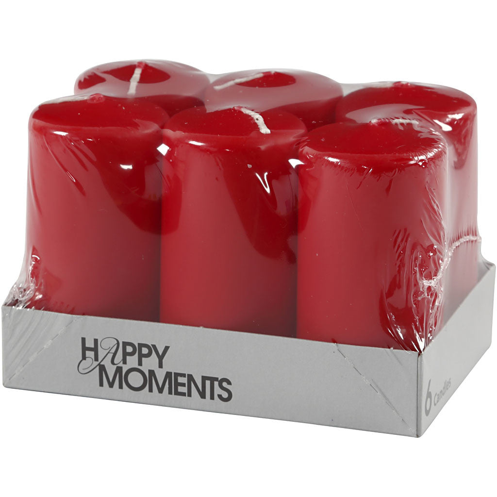 Candles, H: 100 mm, dia. 50 mm, red, 6 pc/ 1 pack [HOB-596103]