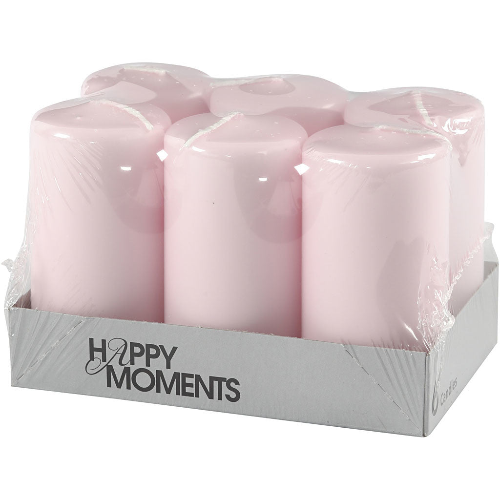 Candles, H: 100 mm, dia. 50 mm, light red, 6 pc/ 1 pack [HOB-596117]
