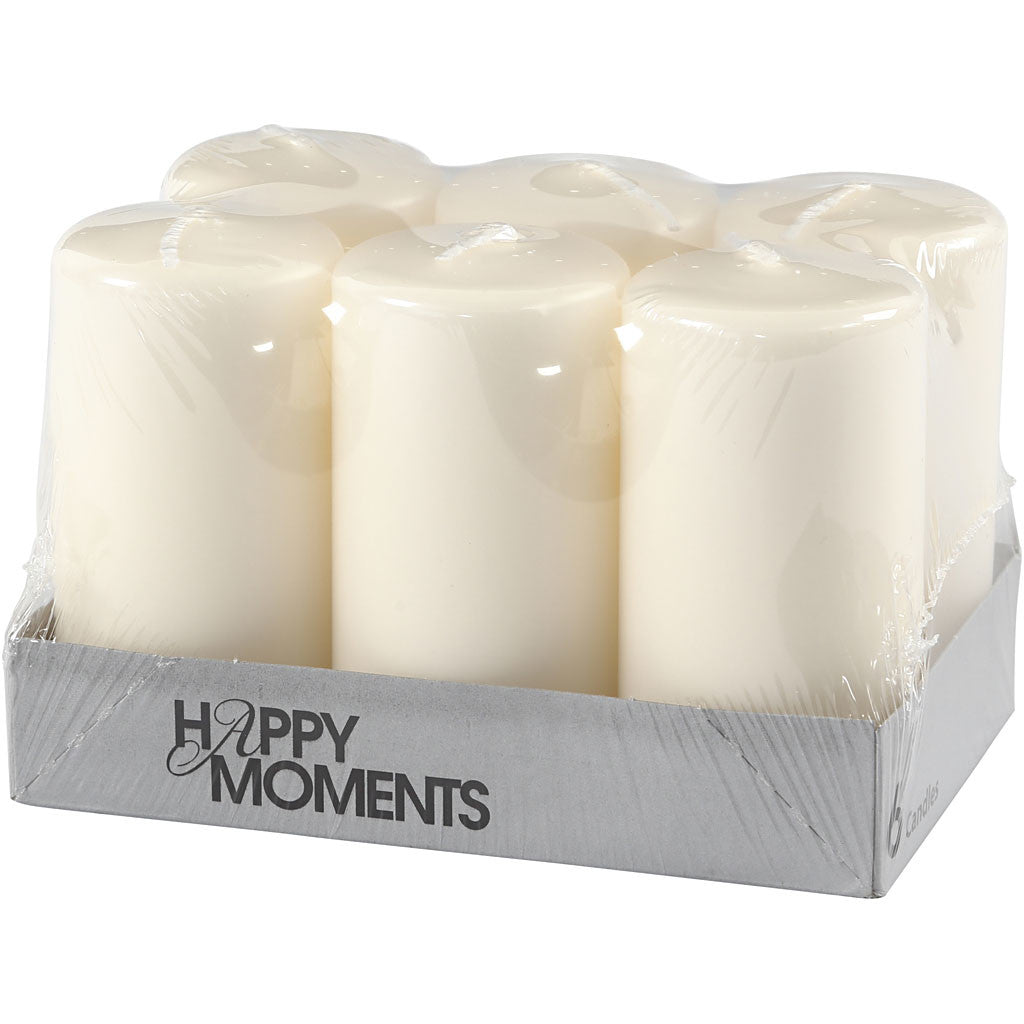 Candles, H: 100 mm, dia. 50 mm, off-white, 6 pc/ 1 pack [HOB-596121]