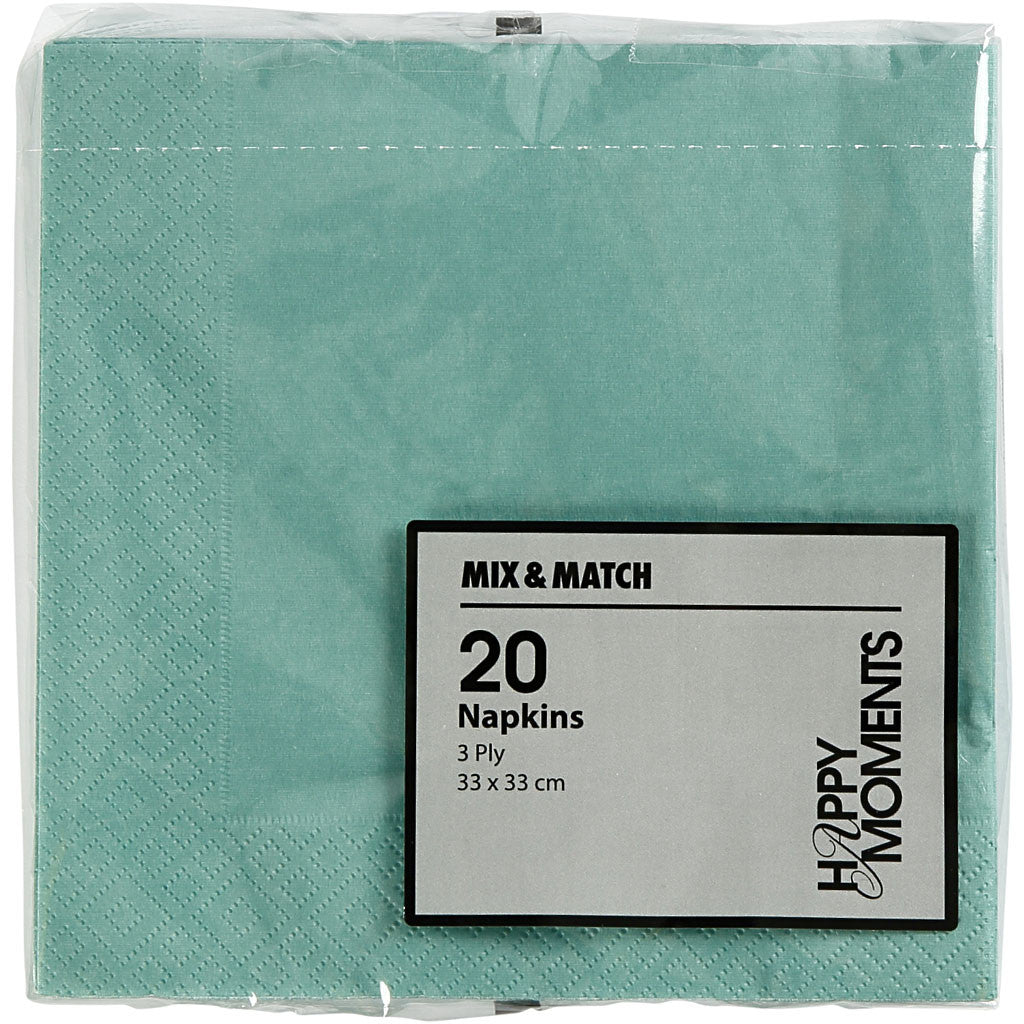 Table Napkins, white back, size 33x33 cm, light turquoise, 20 pc/ 1 pack [HOB-599016]