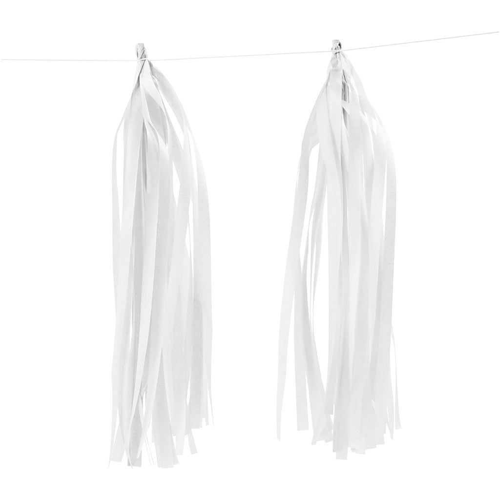 Paper Tassel, size 12x35 cm, 14 g, white, 12 pc/ 1 pack [HOB-599801]