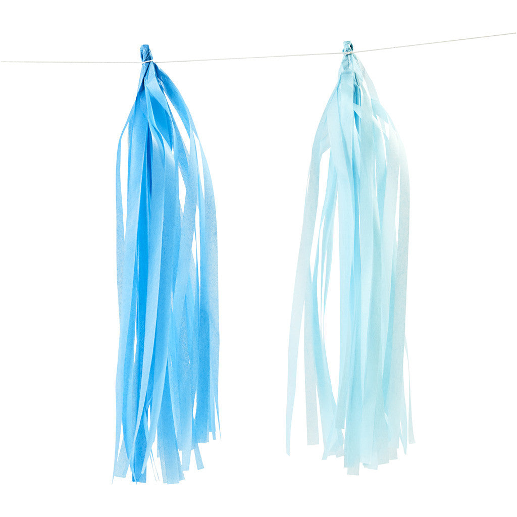 Paper Tassel, size 12x35 cm, 14 g, blue, light blue, 12 pc/ 1 pack [HOB-599808]