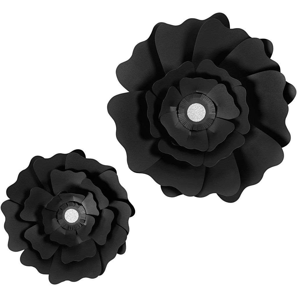 Paper Flowers, dia. 15+25 cm, 230 g, black, 2 pc/ 1 pack [HOB-599902]
