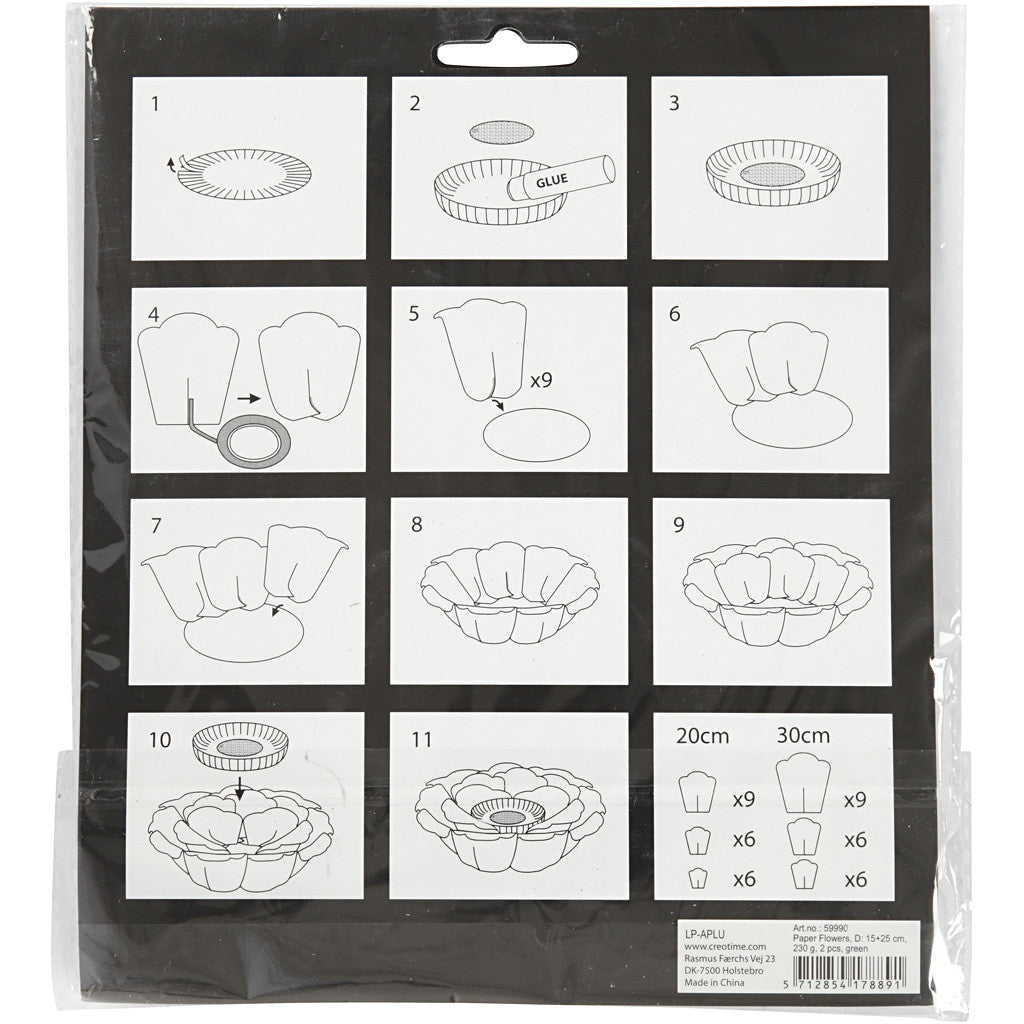 Paper Flowers, dia. 15+25 cm, 230 g, black, 2 pc/ 1 pack [HOB-599902]