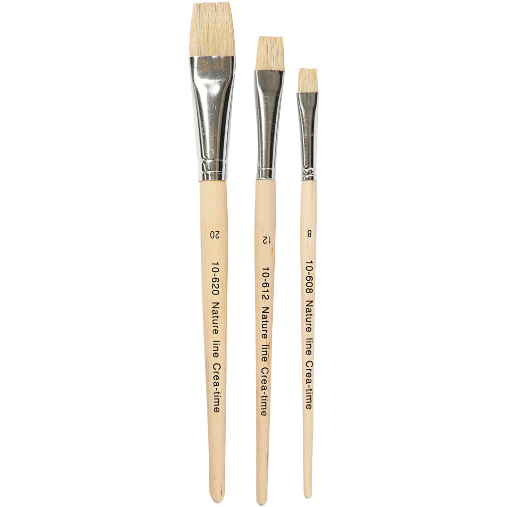 Nature Line Brushes, no. 8+12+20, L: 18,5-20,5 cm, W: 10-20 mm, flat, 3 pc/ 1 pack [HOB-100263]