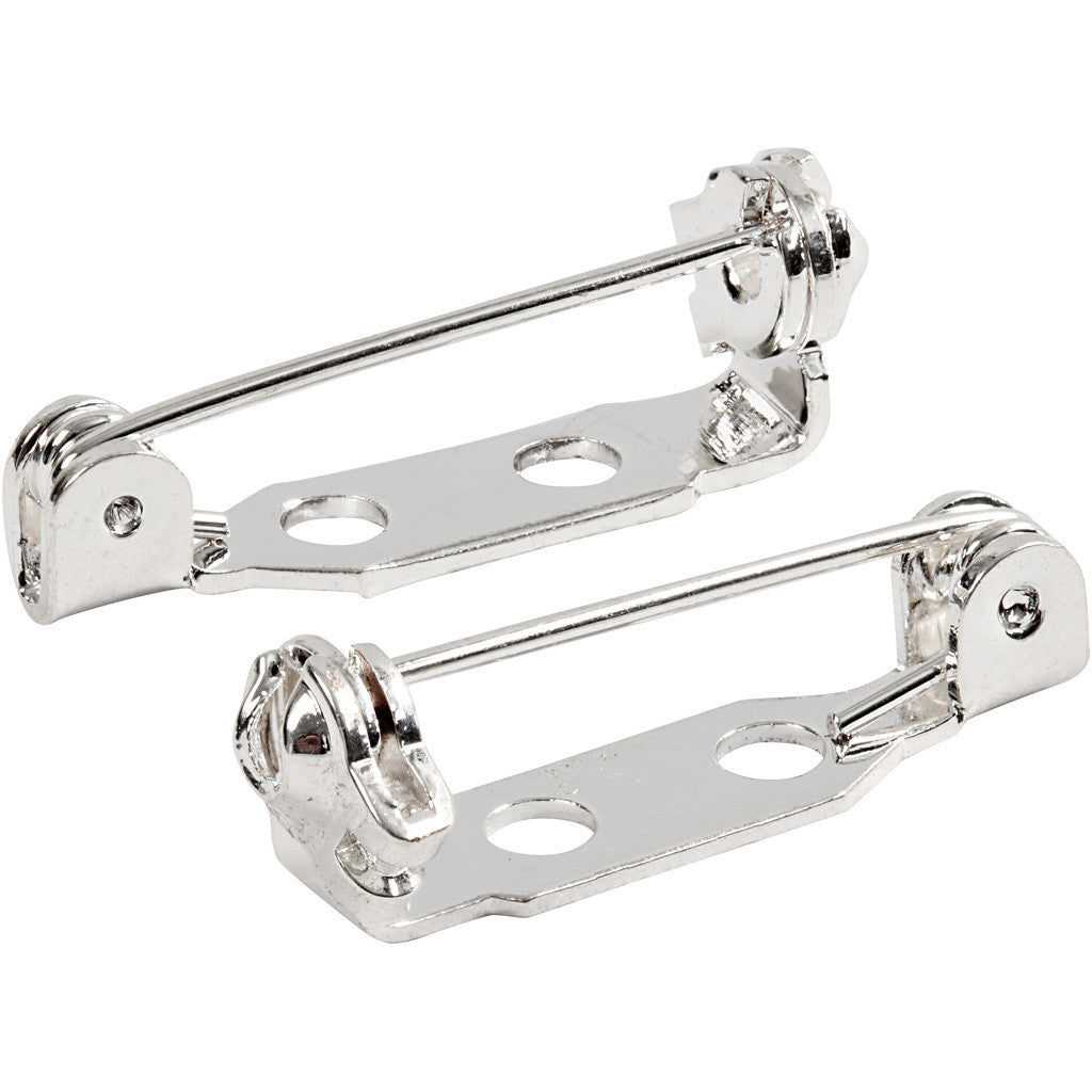 Brooch Backs, L: 15 mm, silver-plated, 100 pc/ 1 pack [HOB-600701]