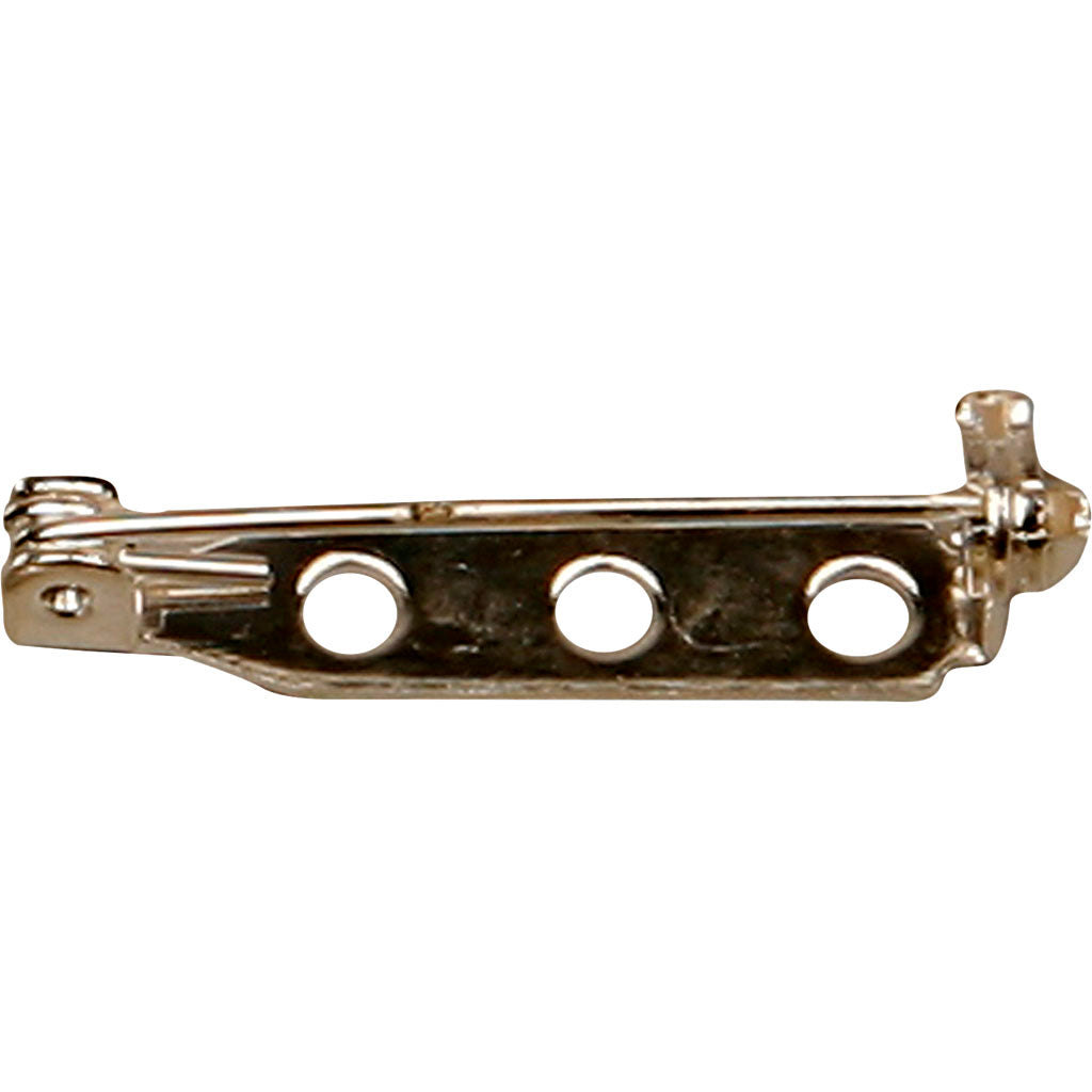 Brooch Backs, L: 25 mm, silver-plated, 100 pc