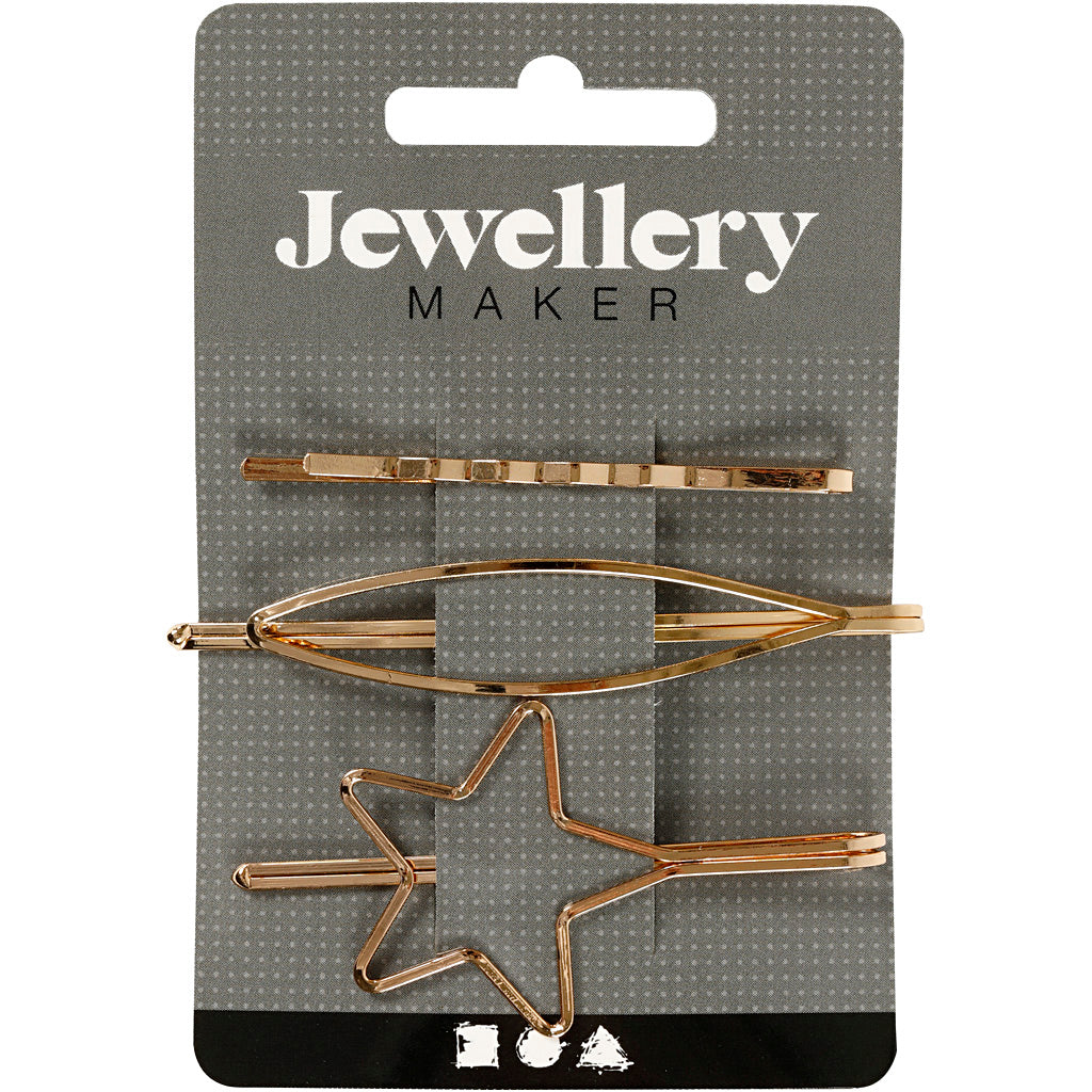 Hair claws, L: 70 mm, W: 32 mm, gold-plated, 3 pc/ 1 pack [HOB-600980]
