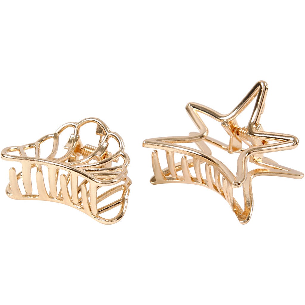 Hair claws, L: 44 mm, W: 36 mm, gold-plated, 2 pc/ 1 pack [HOB-600981]