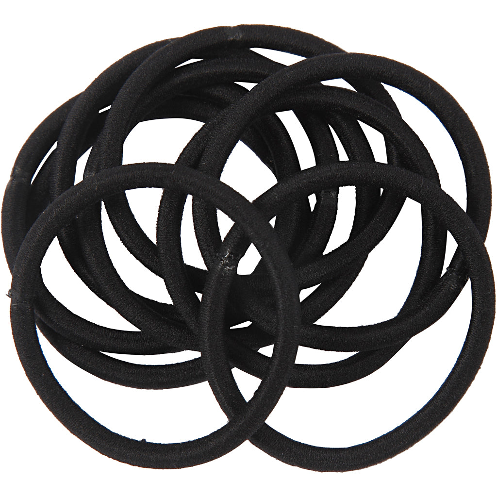 Hair elastics, dia. 45 mm, black, 10 pc/ 1 pack [HOB-600985]