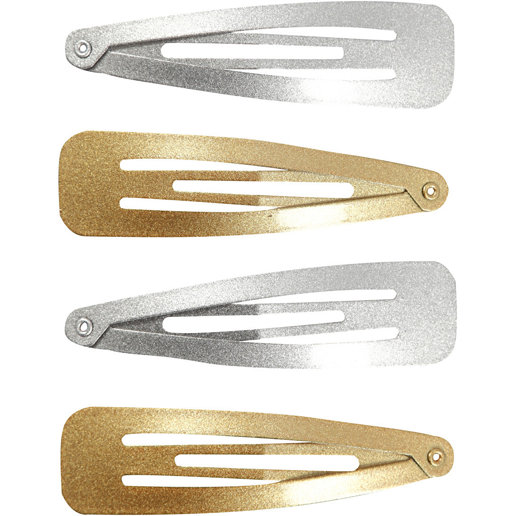 Hair Slide, L: 66 mm, W: 17 mm, gold, silver, 4 pc/ 1 pack [HOB-600994]