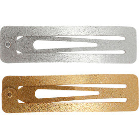 Hair Slide, L: 58 mm, W: 16 mm, gold, silver, 4 pc/ 1 pack [HOB-600995]