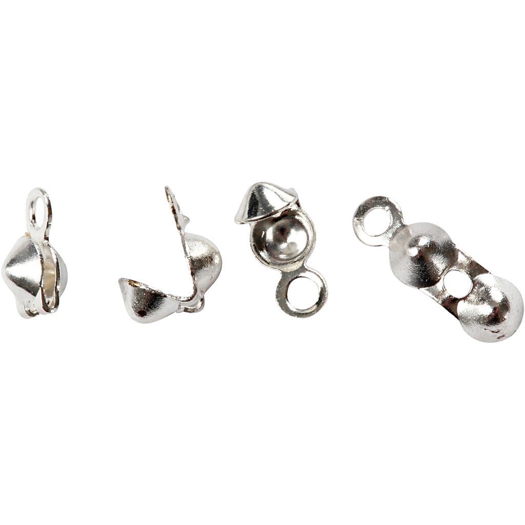 Bead tips with eyes, L: 8 mm, dia. 3 mm, silver-plated, 100 pc/ 1 pack [HOB-60170]