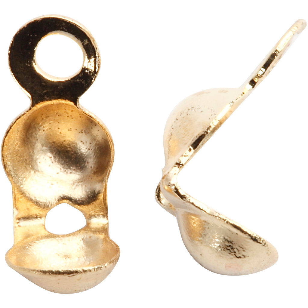 Bead tips with eyes, L: 8 mm, dia. 3 mm, gold-plated, 20pc