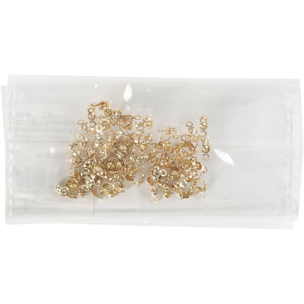 Bead tips with eyes, L: 8 mm, dia. 3 mm, gold-plated, 100pc/ 1 pack [HOB-60172]
