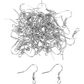 Earring Hooks, L: 18 mm, silver-plated, 100 pc/ 1 pack [HOB-603021]