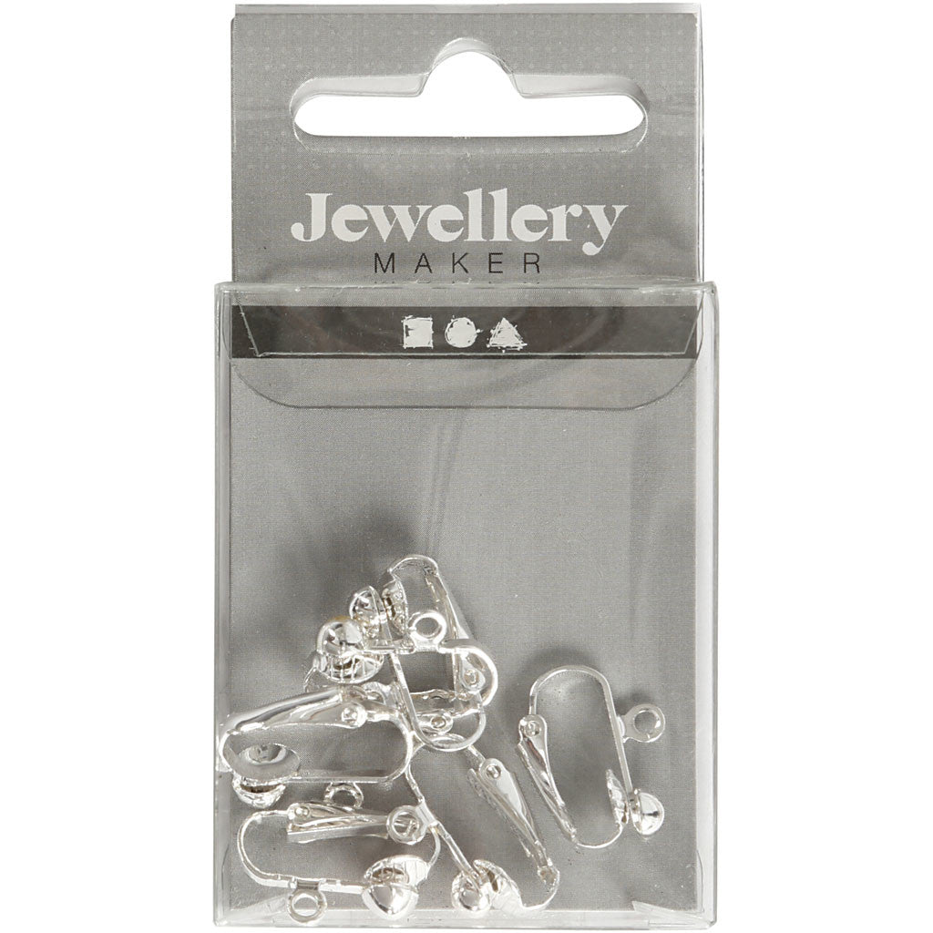 Clip-On Earrings, L: 16,5 mm, W: 1,5 mm, hole size 1,6 mm, silver-plated, 6 pc/ 1 pack [HOB-603170]