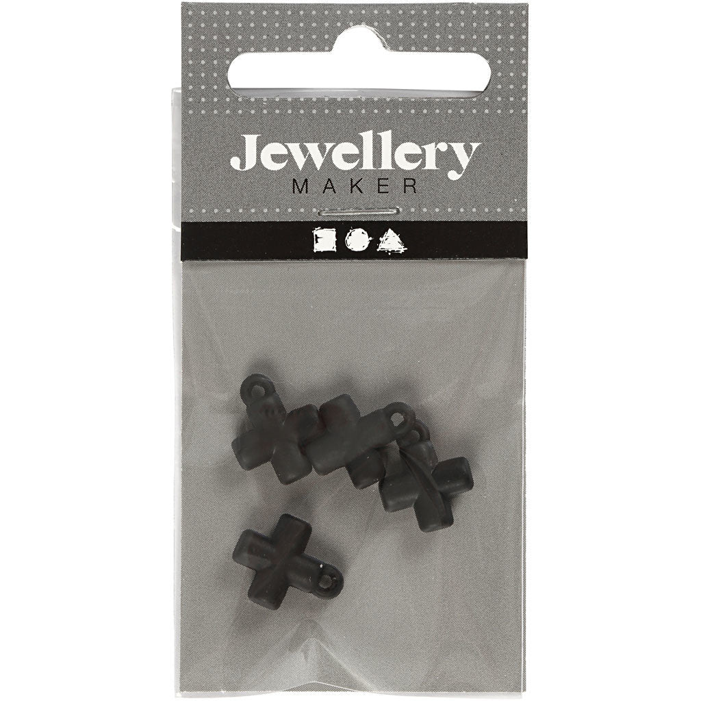Cross, black, size 10x10 mm, hole size 1,5 mm, 4 pc/ 1 pack [HOB-60587]