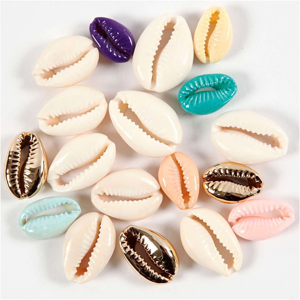 Shell, L: 20 mm, assorted colours, 75 pc/ 1 pack [HOB-61019]