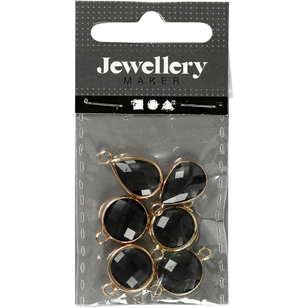 Jewellery Pendant, H: 15-20 mm, hole size 2 mm, grey, 1 pack [HOB-61021]