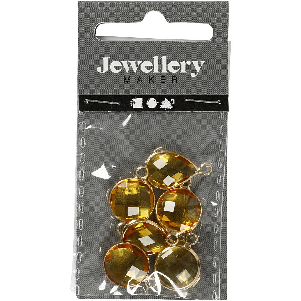 Jewellery Pendant, H: 15-20 mm, hole size 2 mm, yellow, 1 pack [HOB-61029]
