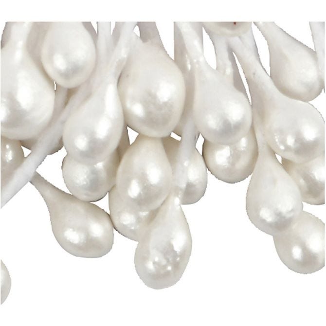 Flower Stamens, L: 6,4 cm, dia. 2 mm, white - mother-of-pearl, 100 pc/ 1 pack [HOB-610352]