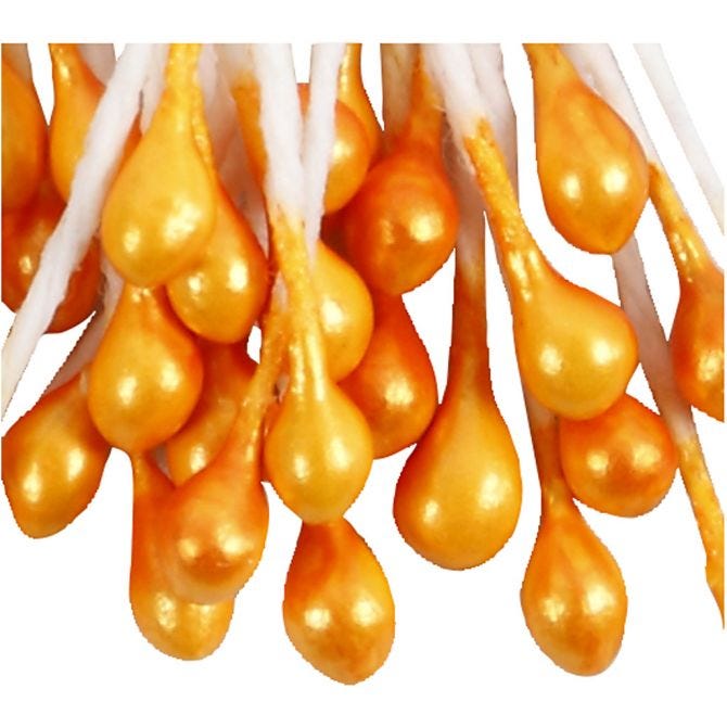 Flower Stamens, L: 6,4 cm, dia. 2 mm, metallic orange, 100 pc/ 1 pack [HOB-610353]