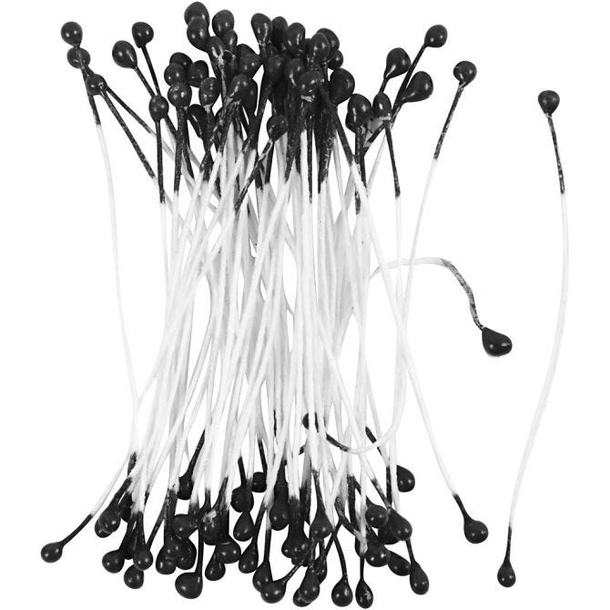 Flower Stamens, L: 6,4 cm, dia. 2 mm, black, 100 pc/ 1 pack [HOB-610354]