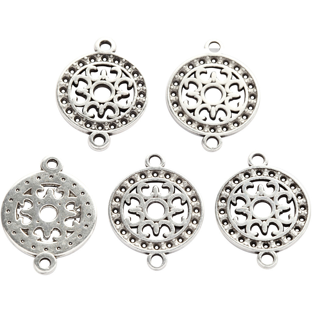 Jewellery Pendant, dia. 14 mm, hole size 1,2 mm, silver-plated, 5 pc/ 1 pack [HOB-61173]