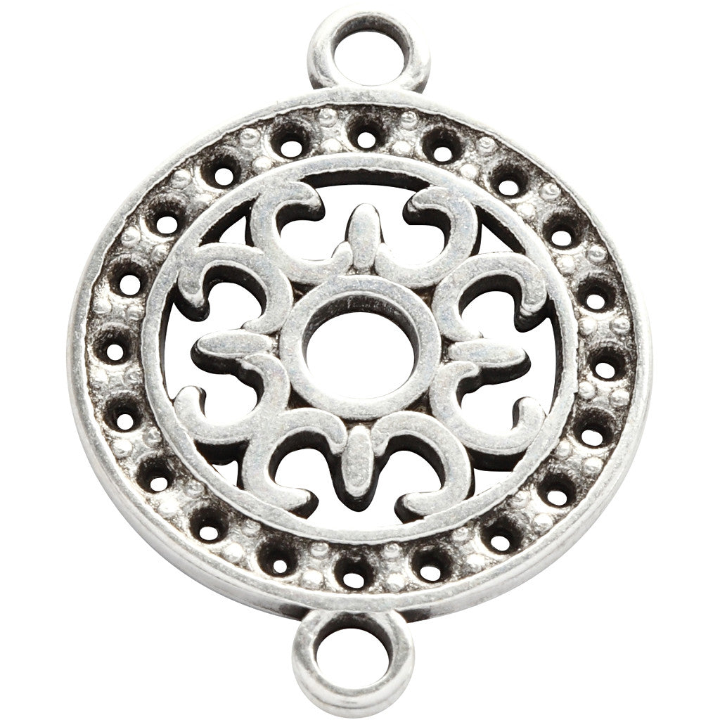 Jewellery Pendant, dia. 14 mm, hole size 1,2 mm, silver-plated, 5 pc/ 1 pack [HOB-61173]