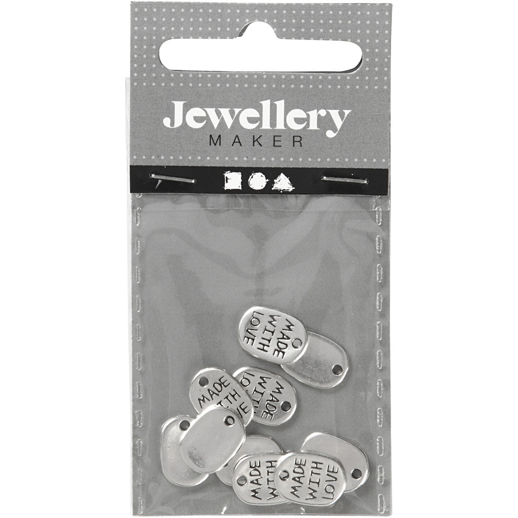 Jewellery Pendant, L: 12 mm, W: 8 mm, hole size 1 mm, silver-plated, 10 pc/ 1 pack [HOB-61179]