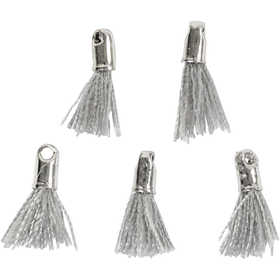 Cotton Tassel, L: 10 mm, hole size 1 mm, grey, 5 pc/ 1 pack [HOB-61188]
