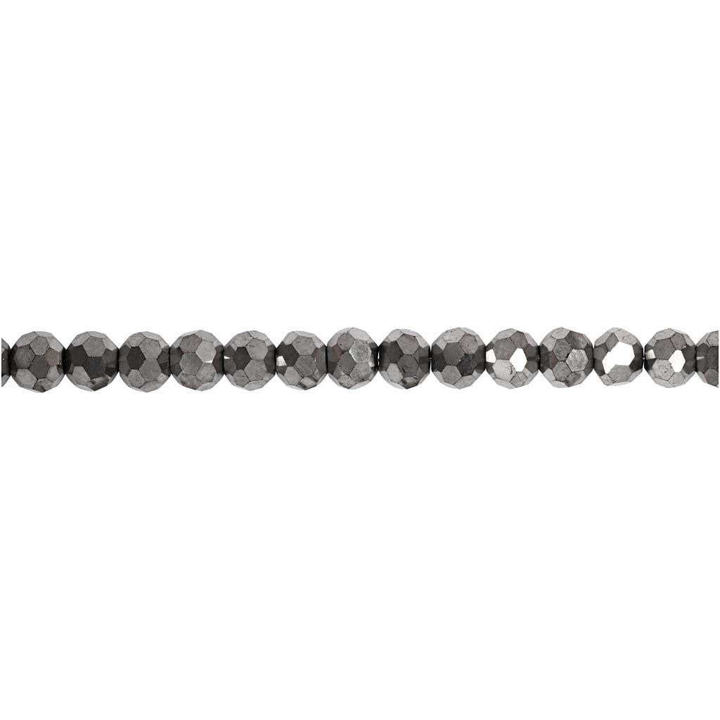 Faceted Beads, size 3x4 mm, hole size 0,8 mm, metallic grey, 100 pc/ 1 pack [HOB-61678]