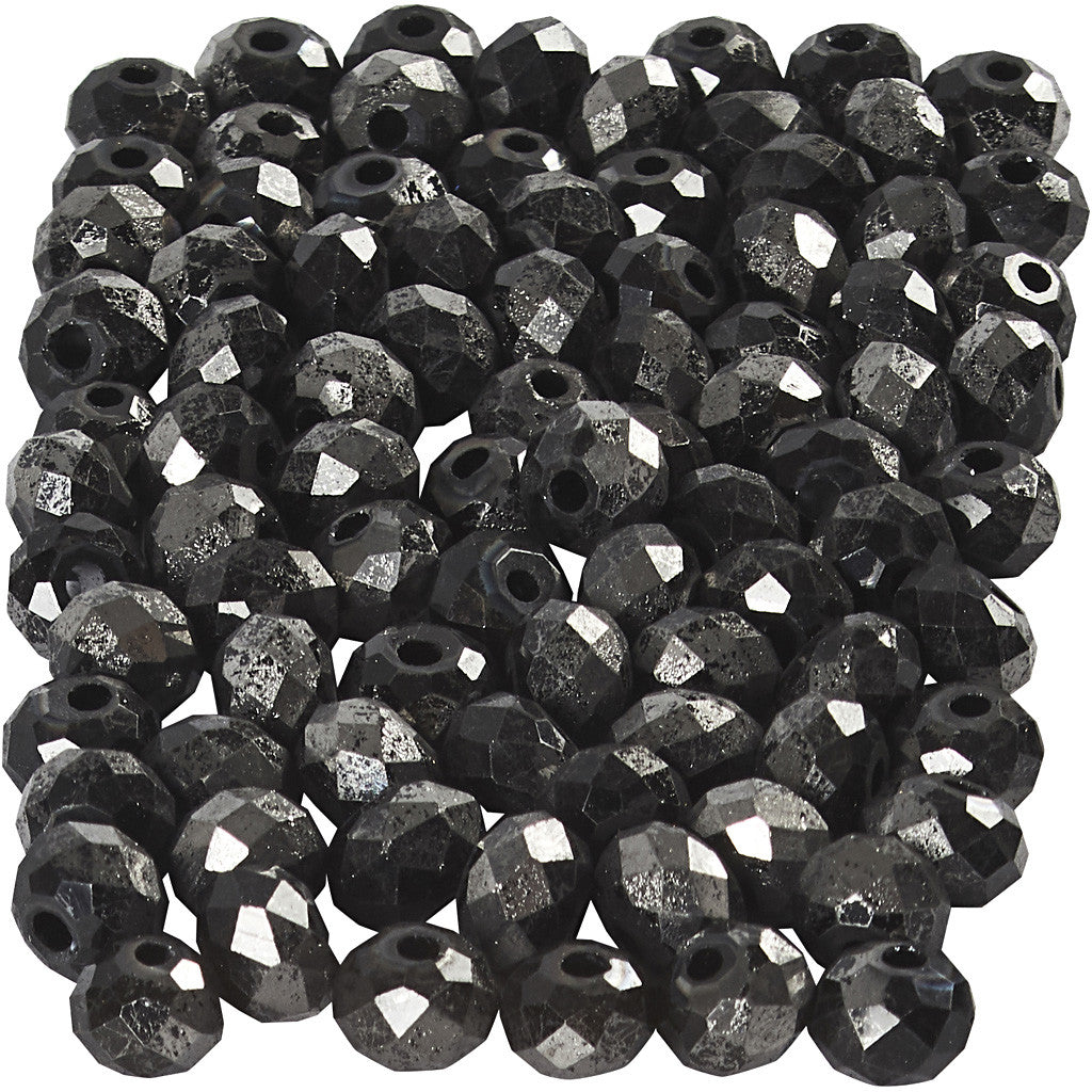 Faceted Beads, size 3x4 mm, hole size 0,8 mm, metallic black, 100 pc/ 1 pack [HOB-61680]