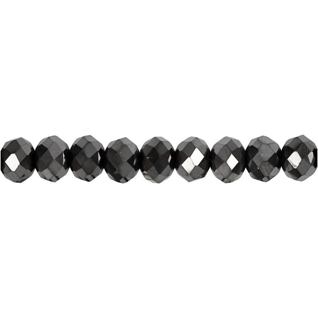 Faceted Beads, size 5x6 mm, hole size 1 mm, metallic black, 100pc/ 1 pack [HOB-61686]