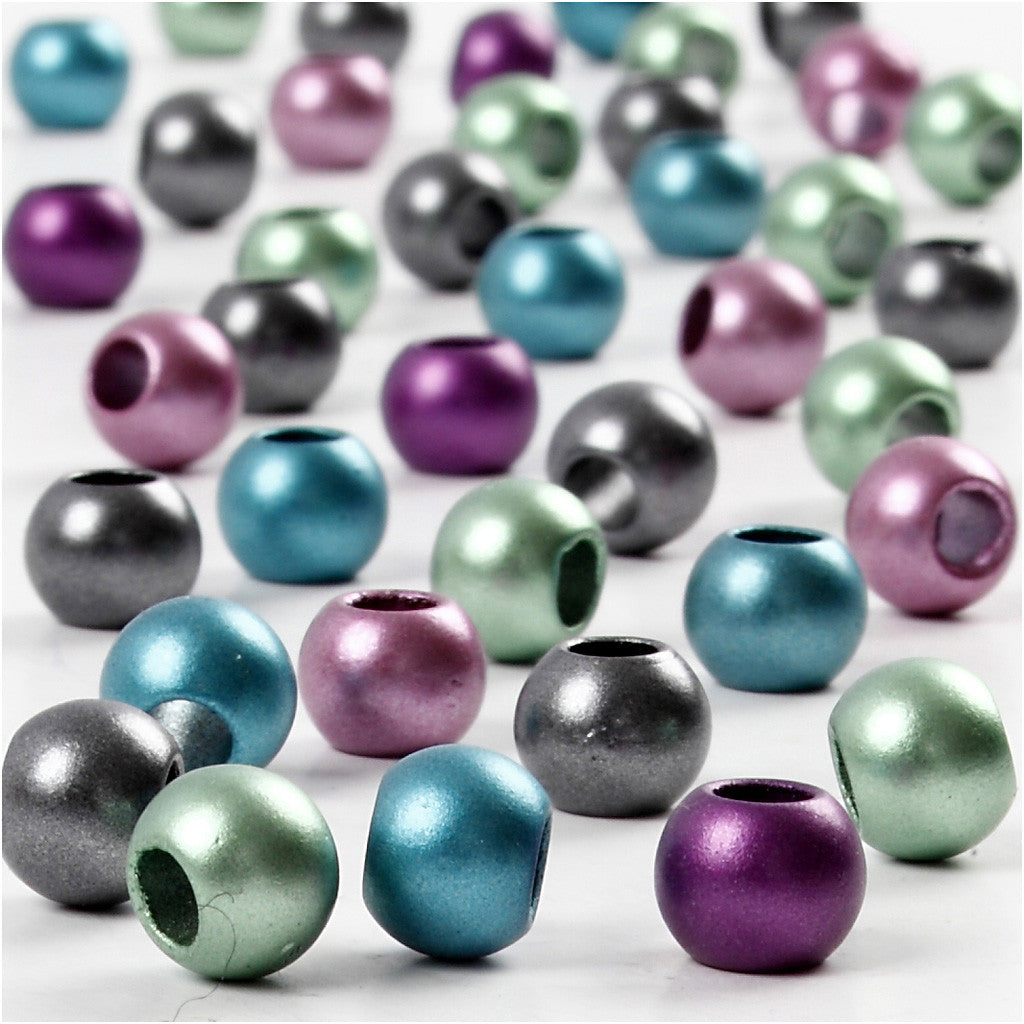 Pony Beads, dia. 10 mm, hole size 4 mm, ca. 145 pc, metallic colours, 60 g, 125 ml/ 1 pack [HOB-617180]