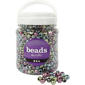 Pony Beads, dia. 10 mm, hole size 4 mm, ca. 1000 pc, 380 g, 700 ml/ 1 tub [HOB-61718]