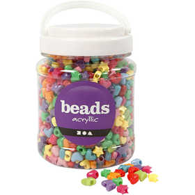 Novelty Beads, dia. 10 mm, hole size 3,5 mm, ca. 1530 pc, assorted colours, 400 g, 700 ml/ 1 tub [HOB-61774]