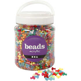 Tri-Beads, dia. 10 mm, hole size 2 mm, ca. 2800 pc, assorted colours, 385 g, 700 ml/ 1 tub [HOB-61776]