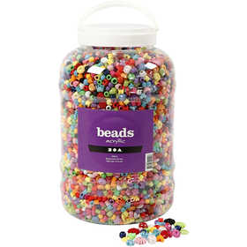 Bucket of Plastic Beads, size 6-20 mm, hole size 1,5-6 mm, ca. 8100 pc, 3000 g, 5700 ml/ 1 bucket [HOB-61805]