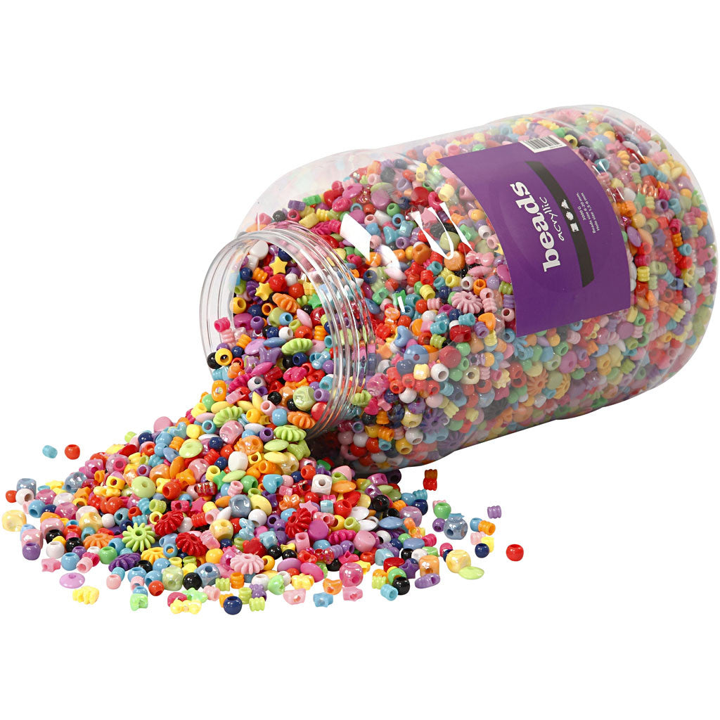 Bucket of Plastic Beads, size 6-20 mm, hole size 1,5-6 mm, ca. 8100 pc, 3000 g, 5700 ml/ 1 bucket [HOB-61805]